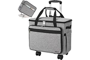 FINESUN Sewing Machine Case with Wheels, Foldable Deluxe Rolling Sewing Machine Carrying Bag for Brother, Singer, Bernina and Most Machines (with cover) (With Cover, Gray)