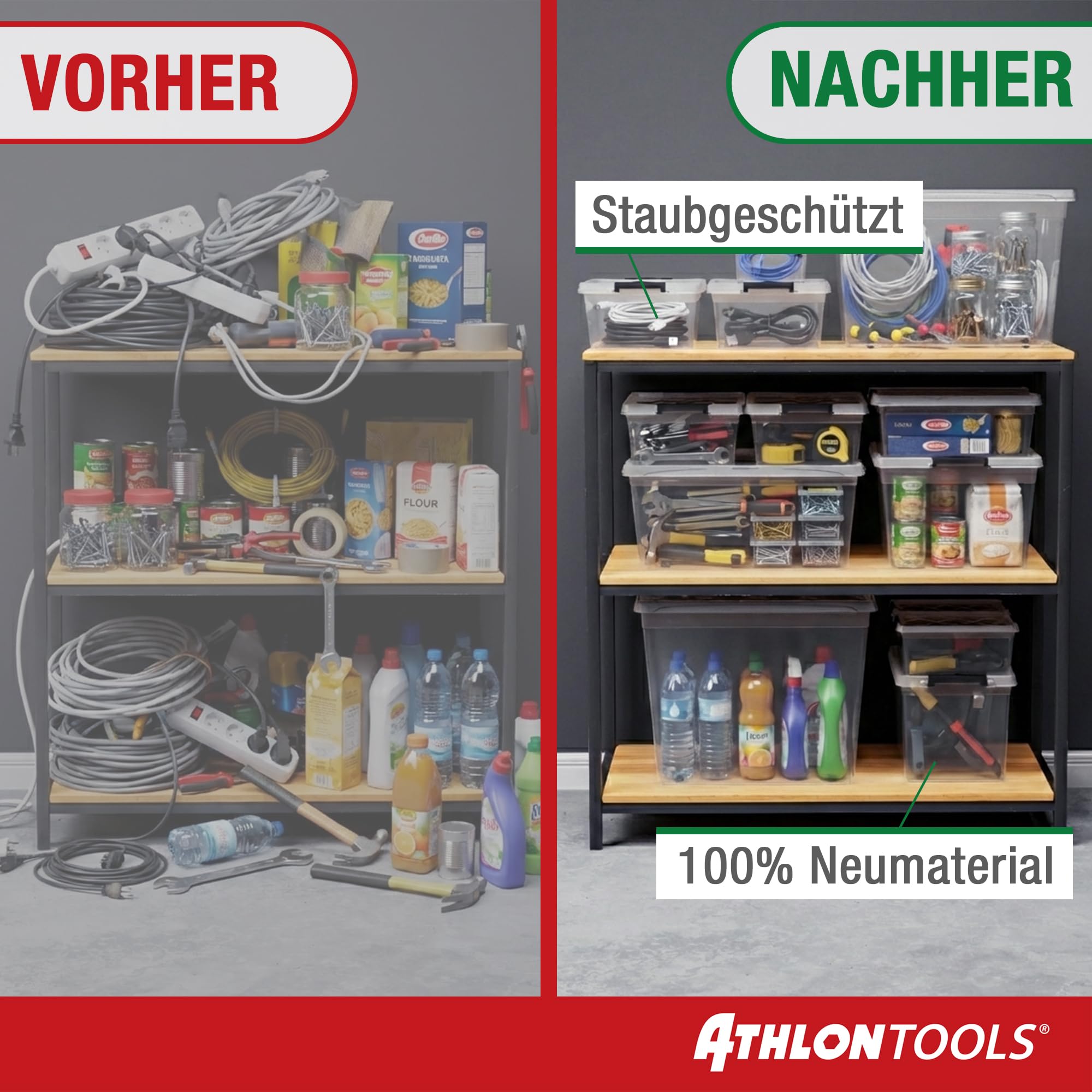 ATHLON TOOLS 4x 60 L Aufbewahrungsboxen mit Deckel, lebensmittelecht - Verschlussclips - 100% Neumaterial Plastik-Box transparent - Kleiderboxen stapelbar… 6