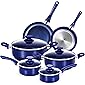 Pots and Pans Set,Aluminum Cookware Set, Nonstick Ceramic Coating, Fry Pan, Stockpot with Lid, Blue,10 Pieces