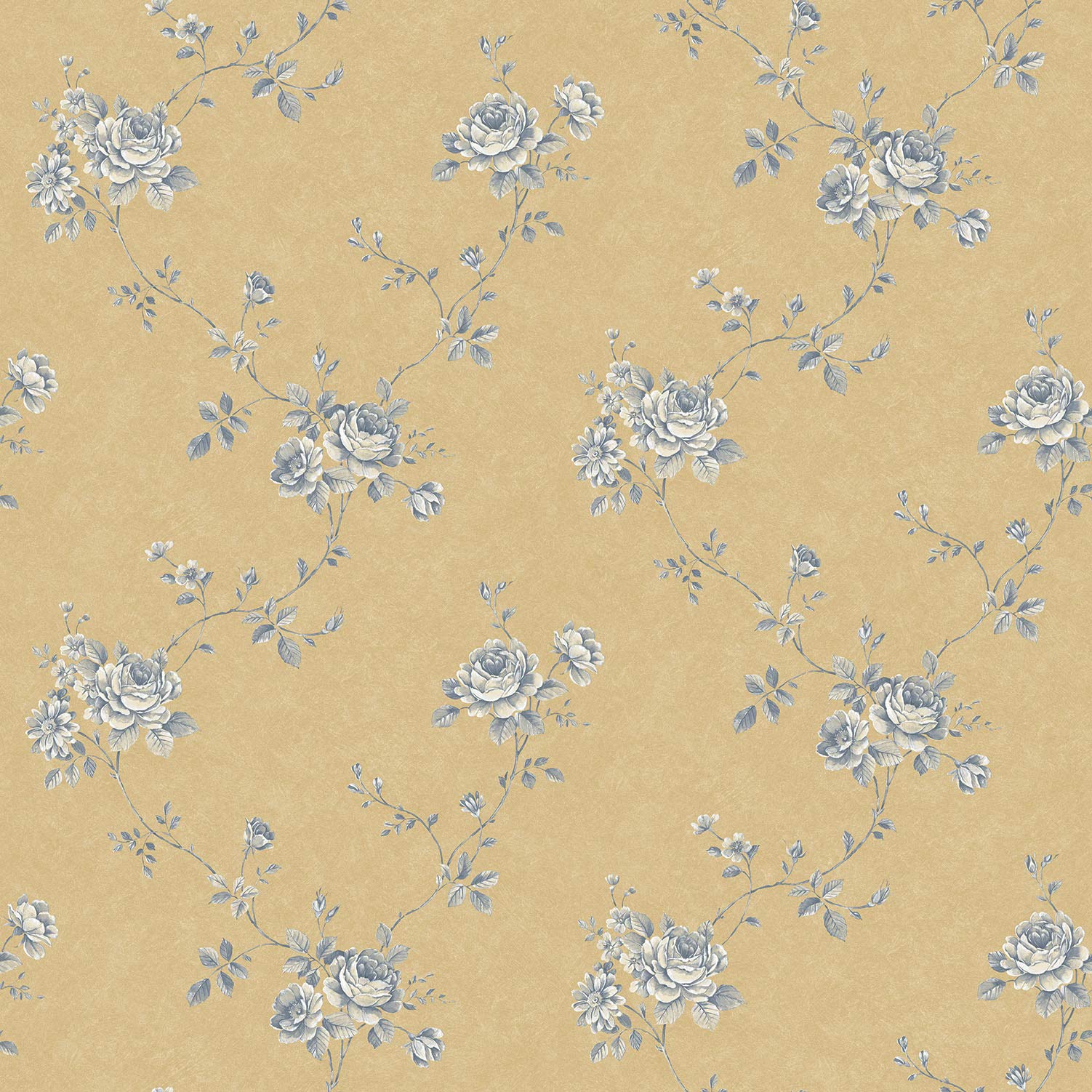 Galerie G67634 Palazzo Small Rose Trail Design Wallpaper, Blue/Ochre, 10m x 53cm