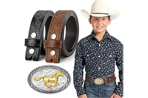 JKEEMI Kids Cowboy Cowgirl Belt, Western Genuine Embossed Leather Belt Bull Horse Eagle Buckle for Boys Girls Gift