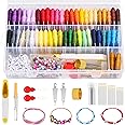 PAXCOO 488Pcs String Bracelet Making Kit, Friendship Bracelet String Kit with 50 Skeins Embroidery Floss Cross Stitch Thread, 400Pcs Friendship Bracelet Beads, 37Pcs Embroidery Tools