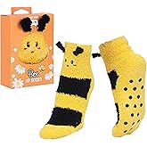 POPCRAZE Fuzzy Bee Socks for Adults & Teens – Unisex Cozy 3D Animal Slippers with Grips – Plush Fluffy Non-Slip Cozy Footwear - Fun Novelty Gift Valentine Gift Idea, Fits Shoe Size 5–9