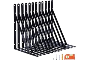 NEODROP 12-Pack 18 Inch Heavy Duty Shelf Brackets, Thicken Wall Bracket for Garage Floating Storage Shelves, Black Powder-Coated Steel