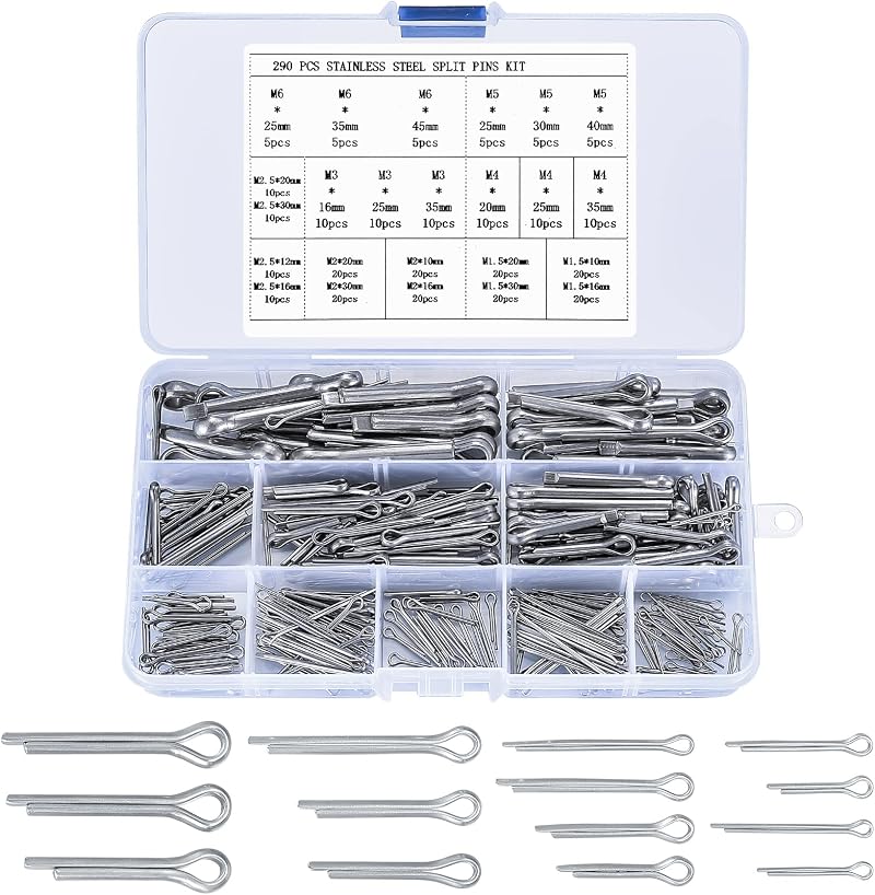 Jttxiu 290 Pcs Stainless Steel Cotter Pins Kit Assortment 24 Sizes