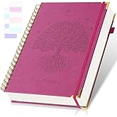 Spiral Notebook, College Ruled Notebook, 8.5" x 11", 300 Pages Leather Journals for Writing, A4 Hardcover Journaling Notebooks for Work School, 24pcs Tabs, Large Embossed Journal for Women Men, Pink2