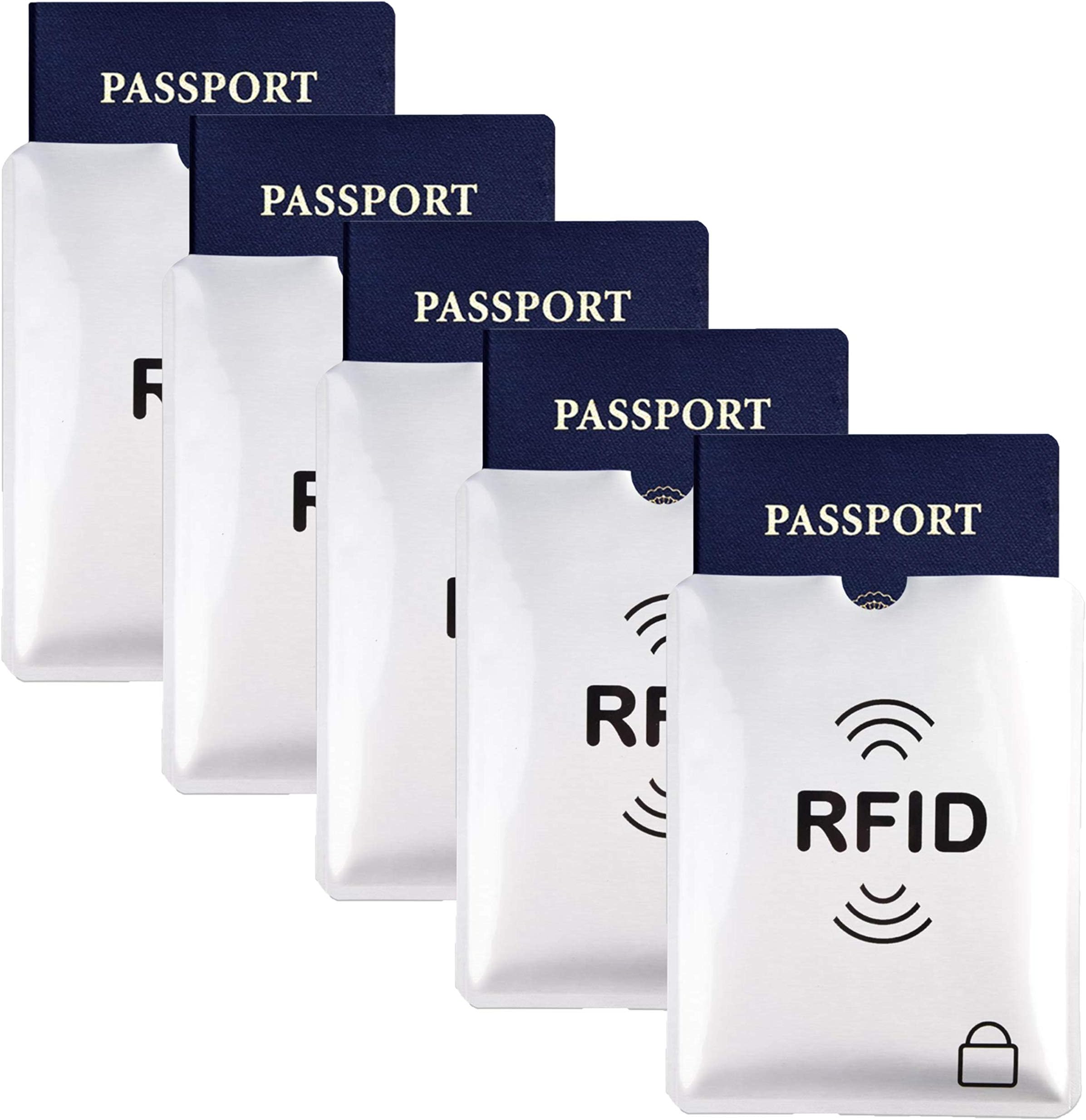 DAHSHA 5 Pack RFID Blocking Passport Holder Sleeves Protection Anti-Theft Sleeves Passport Cover for Men & Women (10.5x13.5cm) (Also can fit up to 3-4 Cards)