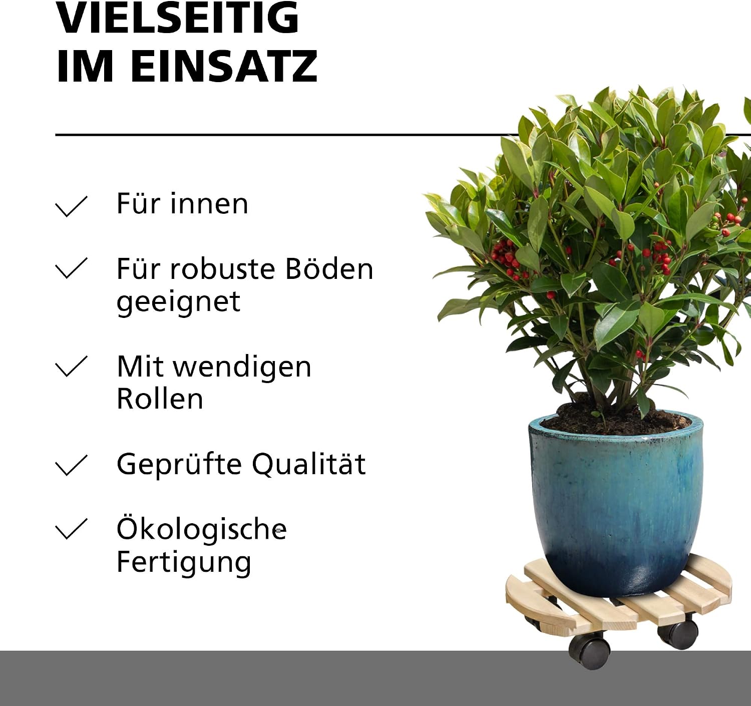 WAGNER Plant trolley PALETTI diameter 30 x 8 cm I Flower trolley for indoor use I Container trolley made of FSC®-certificated solid beech wood - Image 4