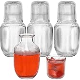 4 Set Bedside Water Carafe With Tumbler, 20.3 oz Vintage Glass Water Pitcher with Tumbler, European Embossed Texture, Mouthwash Decanter, Water Pitcher for Bedside, Home, Kitchen (8 PCS)