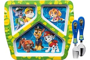 Zak Designs Paw Patrol Dinnerware Set Includes Melamine 3-Section Divided Plate and Utensil Made of Durable Material and Perfect for Kids, 3 Piece Set, Paw Patrol Boys 3pc