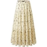 NASHALYLY Women's Chiffon Elastic High Waist Pleated A-Line Flared Maxi Skirts