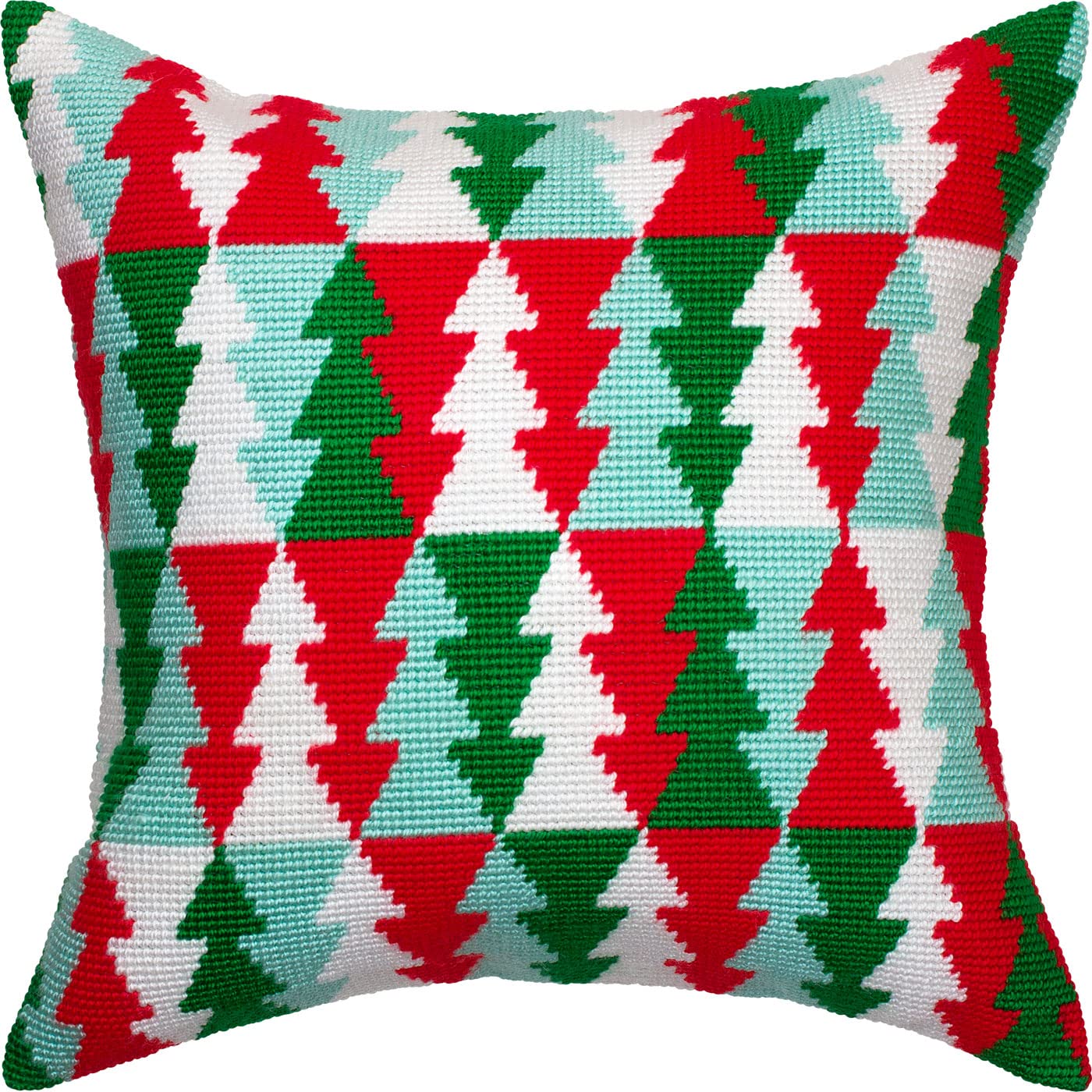 Brvsk Christmas Trees Pattern. Embroidery Kit w/Printed Tapestry Canvas (40 × 40 cm) — Embroidery Cushion Kit for Creative Home Décor — Needlework Kit for Adult Beginners