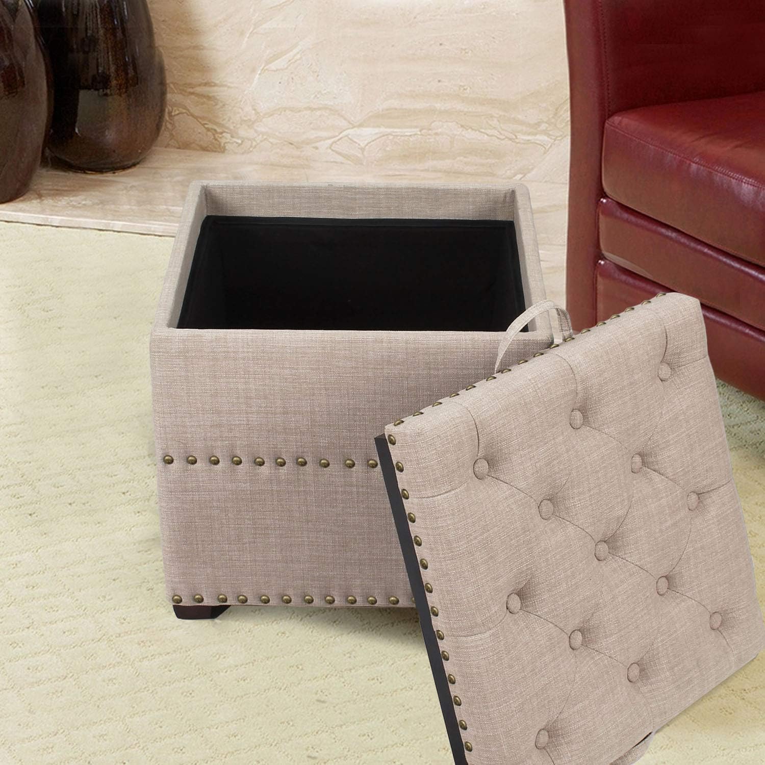 Best beige square ottoman with storage