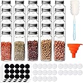 Comrzor 25 Pack 8 OZ Glass Spice Jars, Empty Square Spice Bottles with Shaker Lids and Airtight Metal Caps (Chalkboard Labels