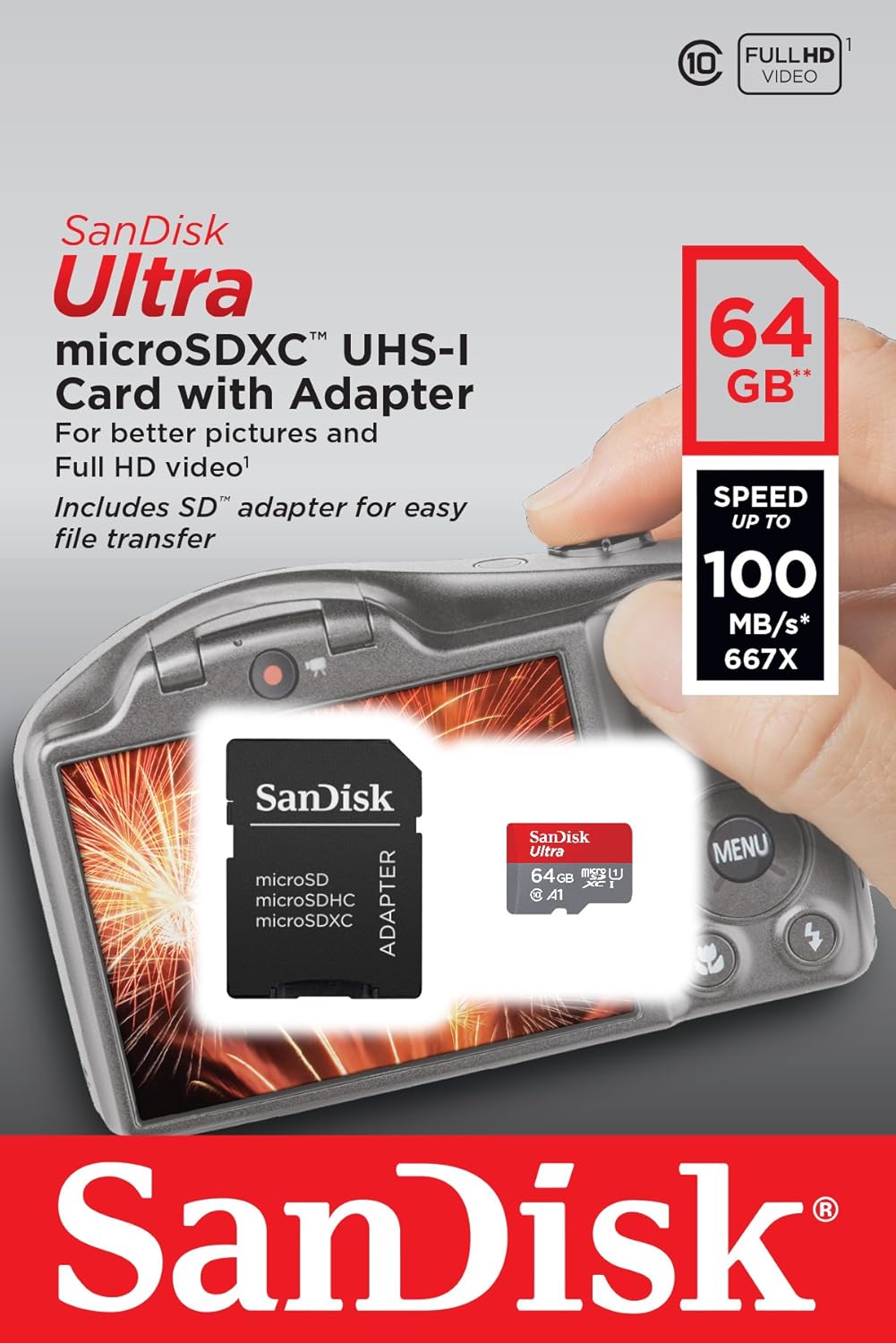 Sandisk Ultra 64gb Microsdxc Memory Card Sd Adapter With A1 App Performance Up To 100mb S Class 10 U1 Amazon Co Uk Computers Accessories