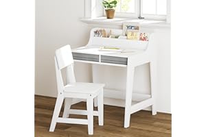 UTEX Kids Desk and Chair Set, Study Desk for Kids with Storage Bins, Wooden Children Study Table, Student Writing Desk for Bedroom & Study Room