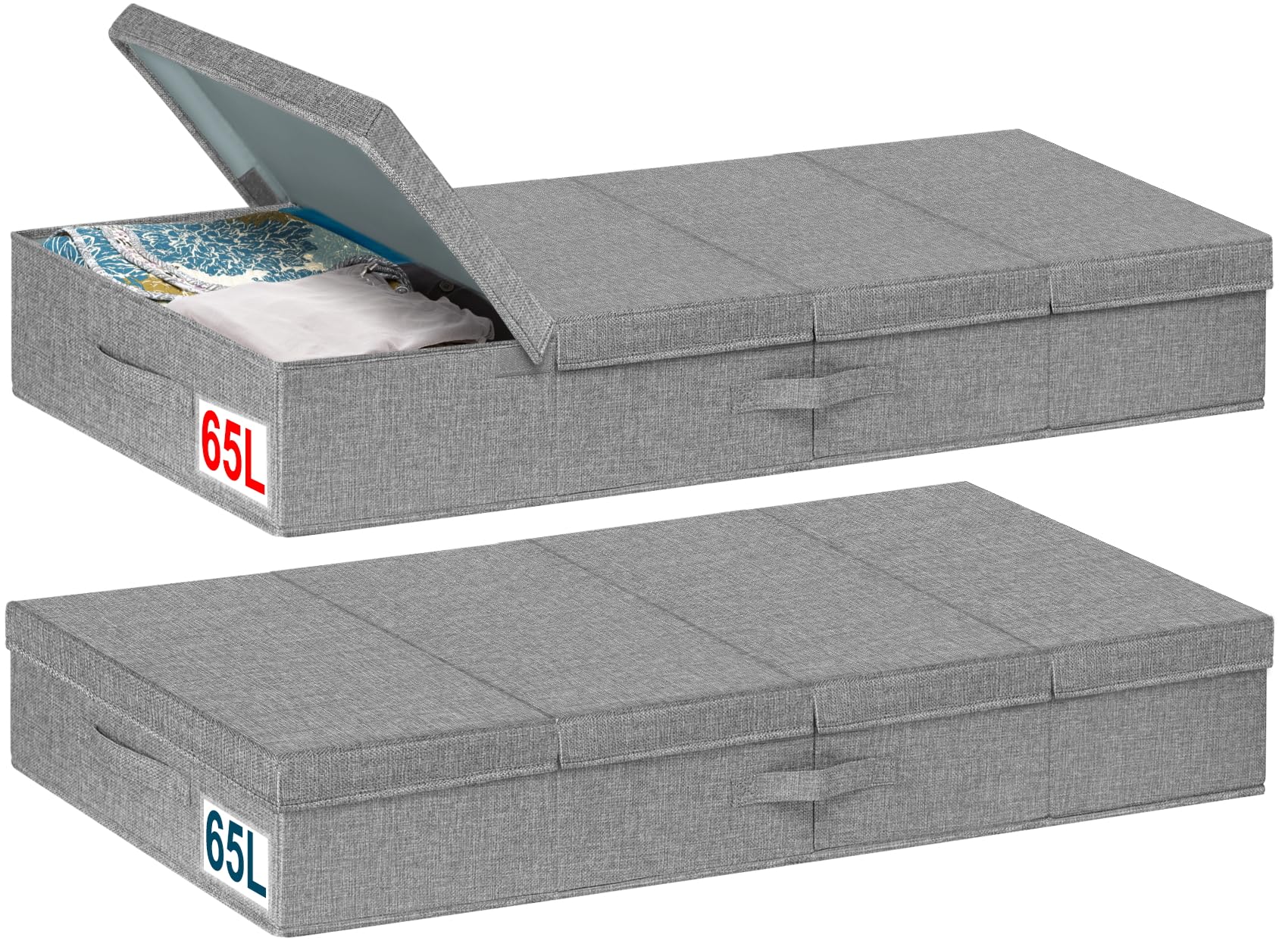 mepure 2 Pack 65L Underbed Storage, 106.7x42x15cm, Fabric Under Bed Storage Boxes with Lids, Large Foldable Clothes Storage Box W/Handle, Under Bed Storage Organiser for Clothes Blankets Shoes Toys