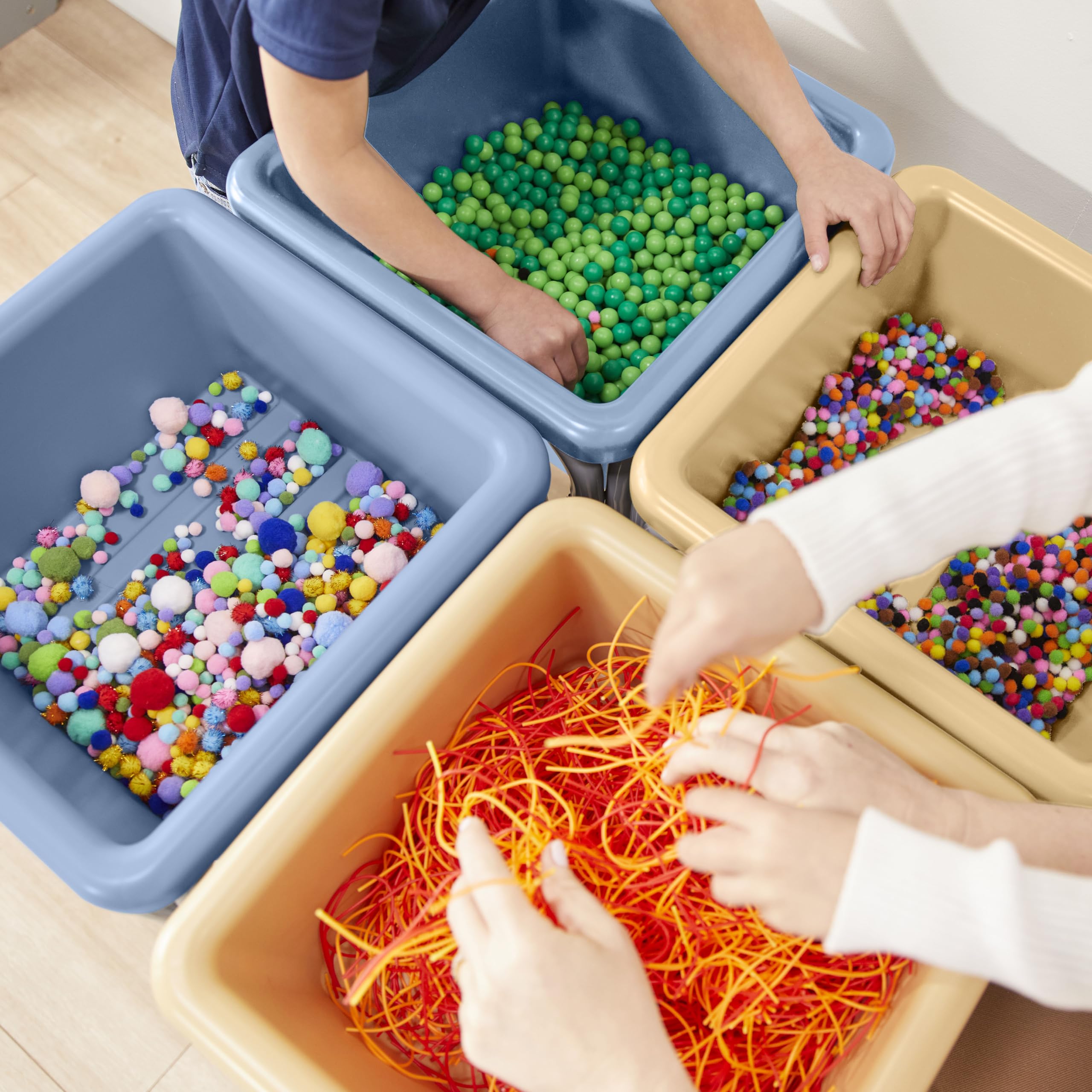 ECR4Kids 4-Station Sand and Water Adjustable Play Table, Sensory Bins, Sand/Powder Blue