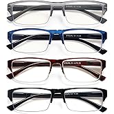 EYEURL 4-Pack Half Frame Blue Light Reading Glasses for Men Rectangle Semi Rimless Readers for Women Spring Hinge Eyeglasses