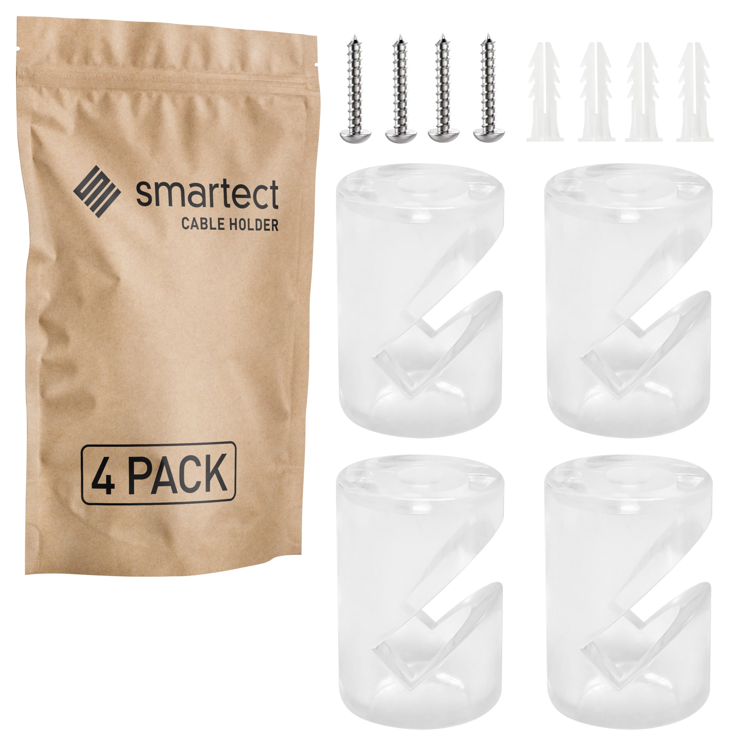 smartect Wall and Ceiling Pins [4 Pieces, Transparent] Cable Decentralizer with wall Plugs and Screws Included, Ceiling Light Hook for Your DIY Project
