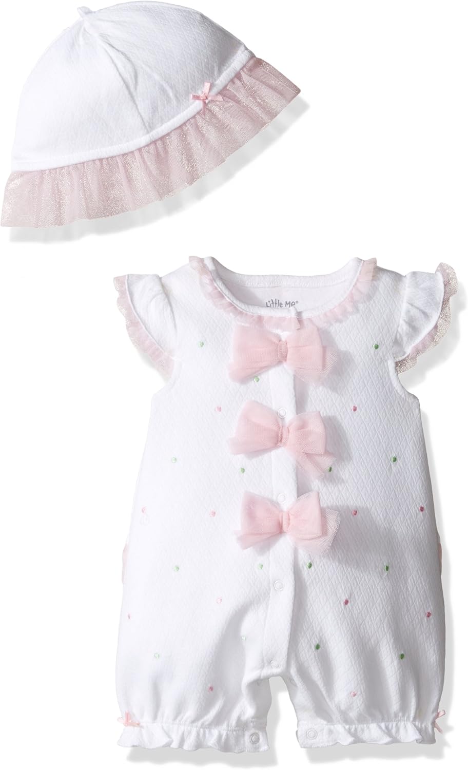 Little Me Baby Girls' Knit Rompers with Hat, White/Multi, 3