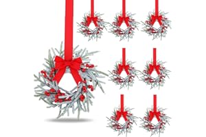 Giegxin 8 Pcs Vintage Small Christmas Wreaths for Cabinet Mini Kitchen Wreaths with Red Berry Realistic Norfolk Farmhouse Decoration for Xmas Window Indoor Chair Fireplace Porch Candle Decor