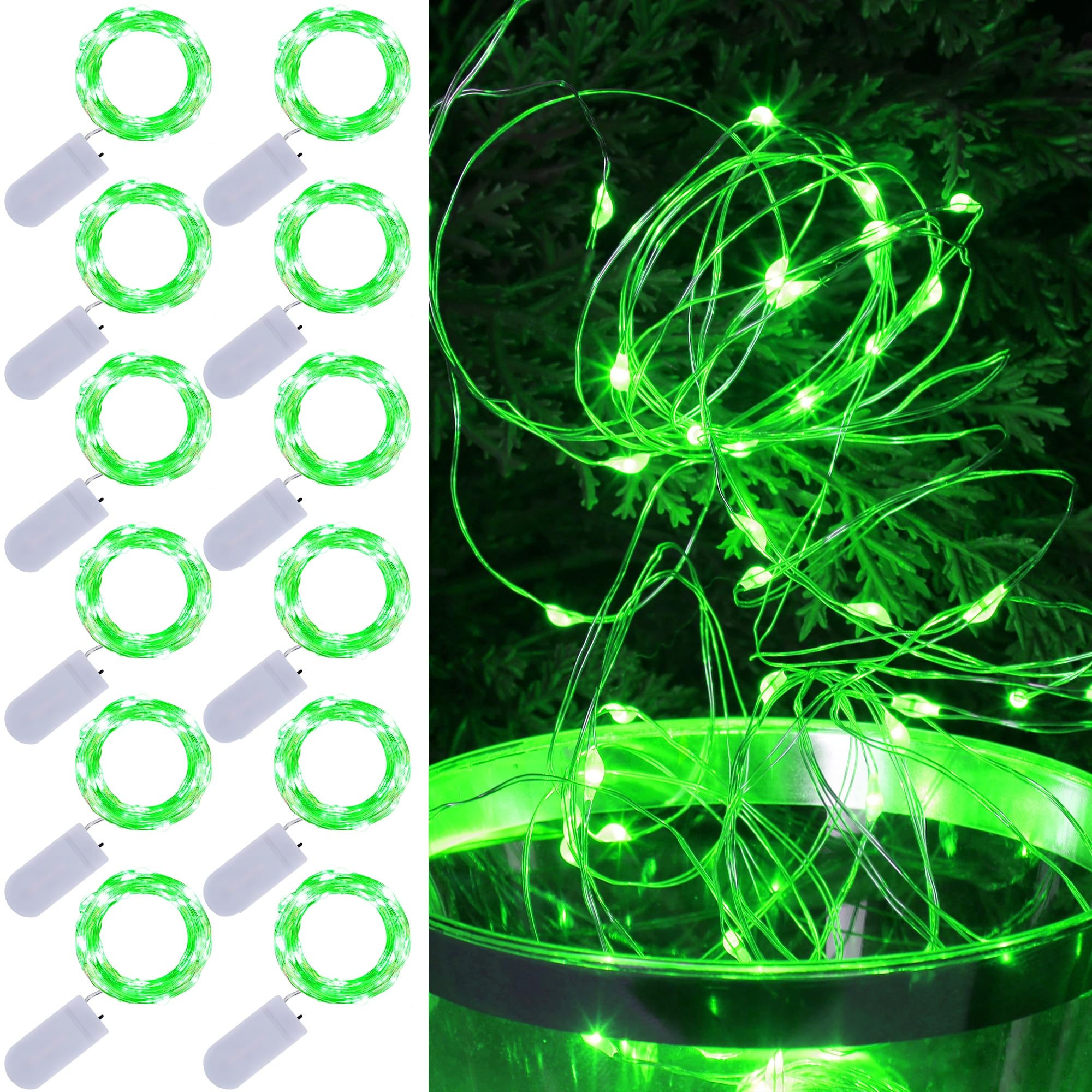 Photo 1 of WATERGLIDE 12 Pack Fairy Lights Battery Operated (Included), 7 ft 20 LED Mini String Lights, Waterproof Silver Wire Firefly Starry Light for DIY Christmas St. Patricks Day Mason Jars Decor, Green