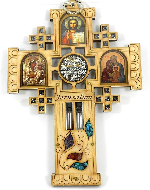 Large Wood Jerusalem Cross Wall Decor Hanging Housewarming
