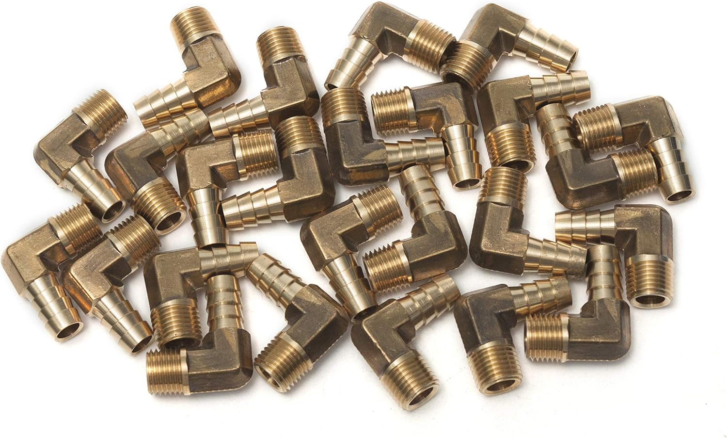 LTWFITTING 90 Deg Elbow Brass Barb Fitting 1/4-Inch Male BSPT x 10mm ID Hose(Pack of 25), 10mm ID Hose x 1/4" Male BSPT
