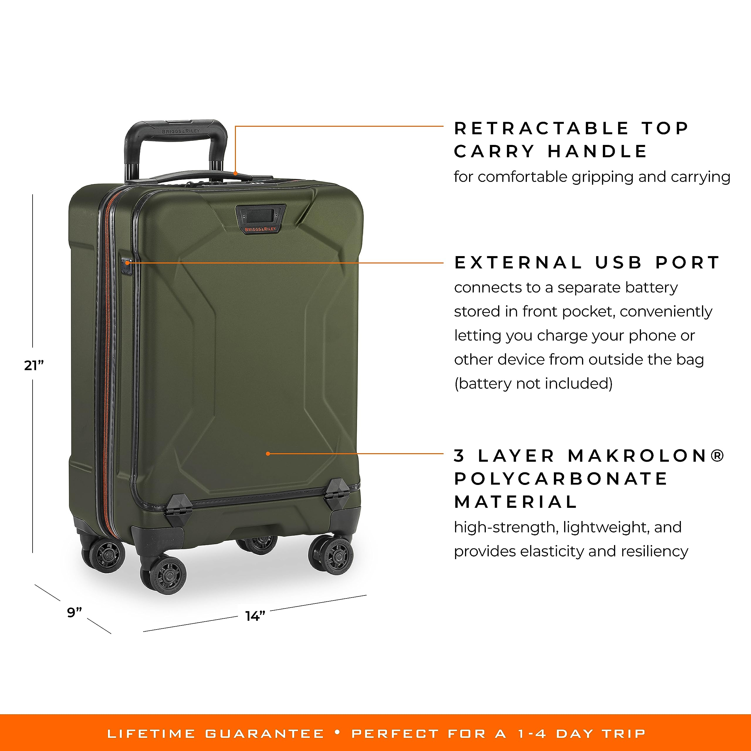 Briggs & Riley Torq 2.0 4 Wheel Lightweight Hardside Case, Green, Briggs & Riley Torq 2.0 International Carry-on Spinner, 53.5 cm, 38 L, Green (Hunter)