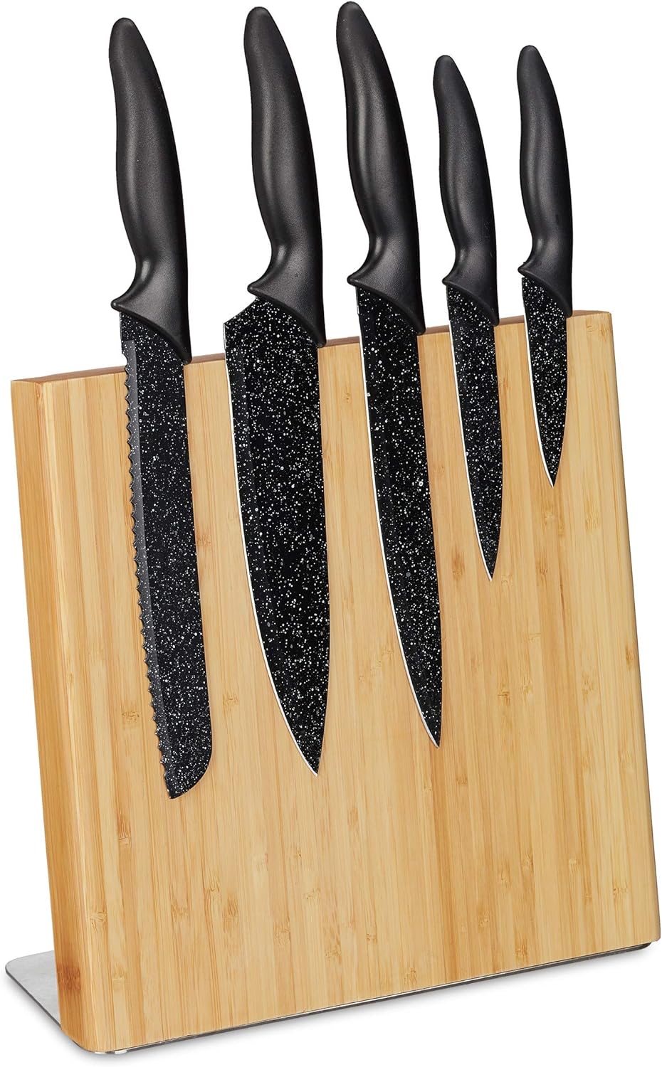 Relaxdays 10028862 Magnetic Knife Block, Bamboo Knives Holder, Universal Cutlery Board, Kitchen, Empty, 27.5x28x12 cm, Natural, Stainless Steel
