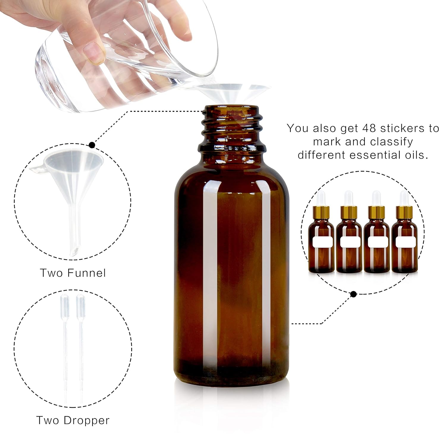 XIA QIAN GE 24 Pack, 1 oz Dropper Bottles for Essential Oils,30ml Amber Glass Bottles with Eye Droppers Tincture Bottles,Leak Proof Travel Bottles for Liquids,Lab Chemicals: Beauty