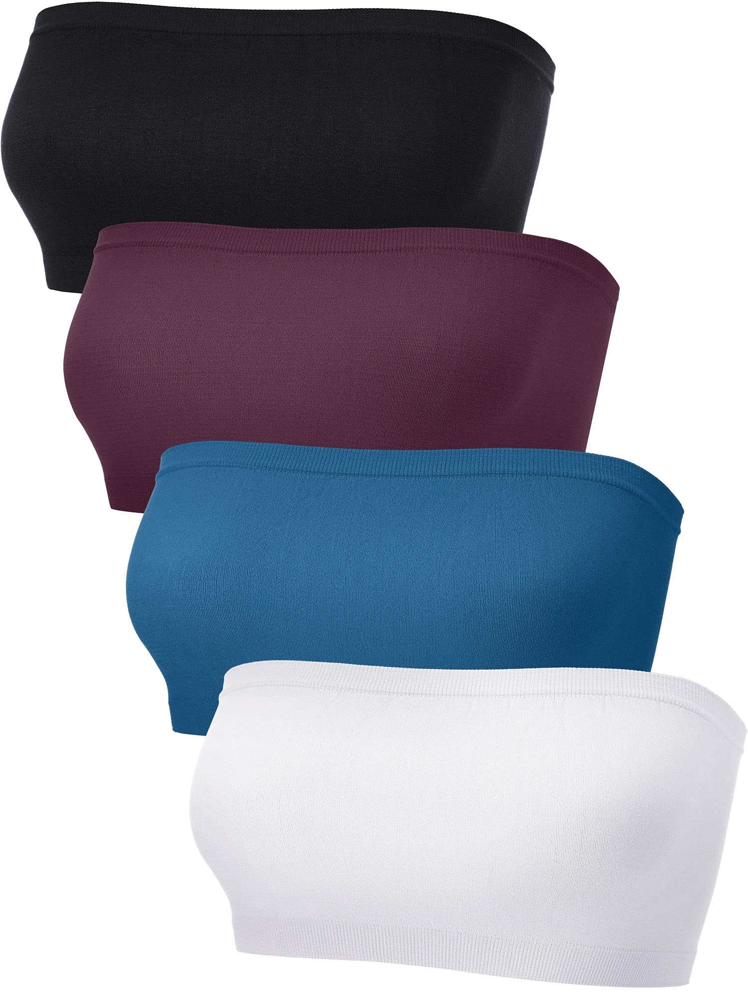 Photo 1 of Pieces Women's Bandeau Bra Strapless Bralette Seamless Bandeau Non-Padded Stretch Top Bra(DarkBlue,DarkRed,White,Black,Large)