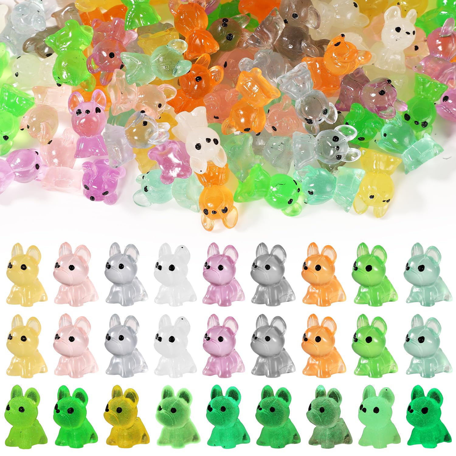 90pcs Luminous Mini Dog Figurines - Cute Miniature Resin Animals Glow in The Dark for Crafts, Cake Decor, Landscape, Dollhouse