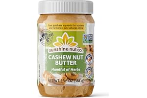 Sunshine Nut Company Gourmet Natural Cashew Butter, Handful of Herbs, 1 Pack, Vegan Spread with Hand-Roasted Mozambique Cashews, No Added Sugar, 13.6 oz Jar
