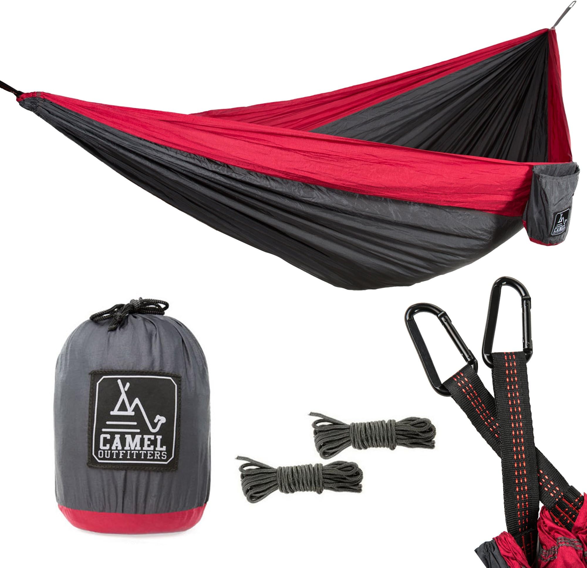 Camel Outfitters Double Camping Hammock 125" x 79" Portable Parachute Lightweight 1000 lbs Capacity - Carabiners and Extra Long Rope Included Great for Backpacking Outdoors Patio and Hiking
