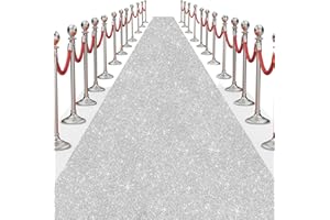 UBCGOTT Glitter Carpet Runner for Party 2.6 X 30 ft Glitter Non-Woven Fabric, Carpet Rug for Event, Aisle Runway Runner for Wedding Ceremony, Movie Theme Party Decorations (Glitter Silver, 2.6FTx30FT)