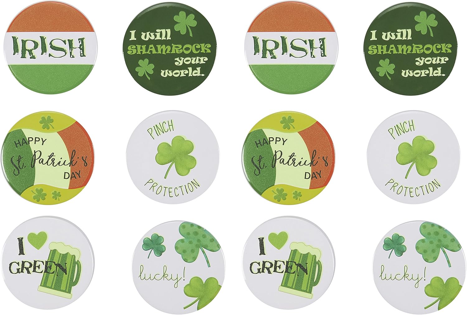 Blue Panda St. Patrick’s Day Shamrock Pins, Irish Party Buttons (2.25 in, 12 Pack)