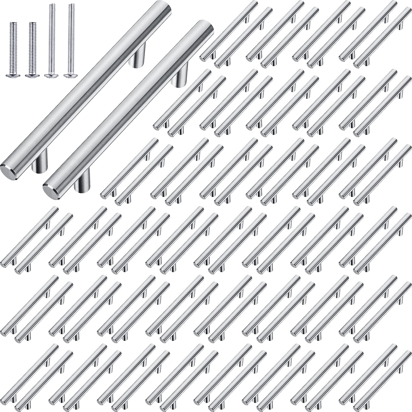 Photo 1 of Nuogo 50 Pack 6 Inch Brushed Cabinet Pulls Kitchen Stainless Steel Drawer Handles 3-3/4 Hole Center Bar Cabinet Hardware Silver Drawer Handles for Door Furniture