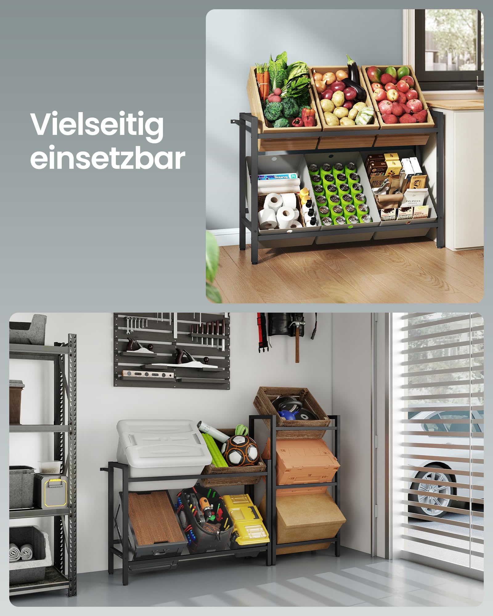 SONGMICS Getränkekistenregal, 2 Ebenen, für 6 Kisten, Aufbewahrungsregal, Jede Ebene bis 150 kg belastbar, Stahl, Getränkeregal, für Küche, Wohnzimmer, Garage, tintenschwarz BSC303B01 7