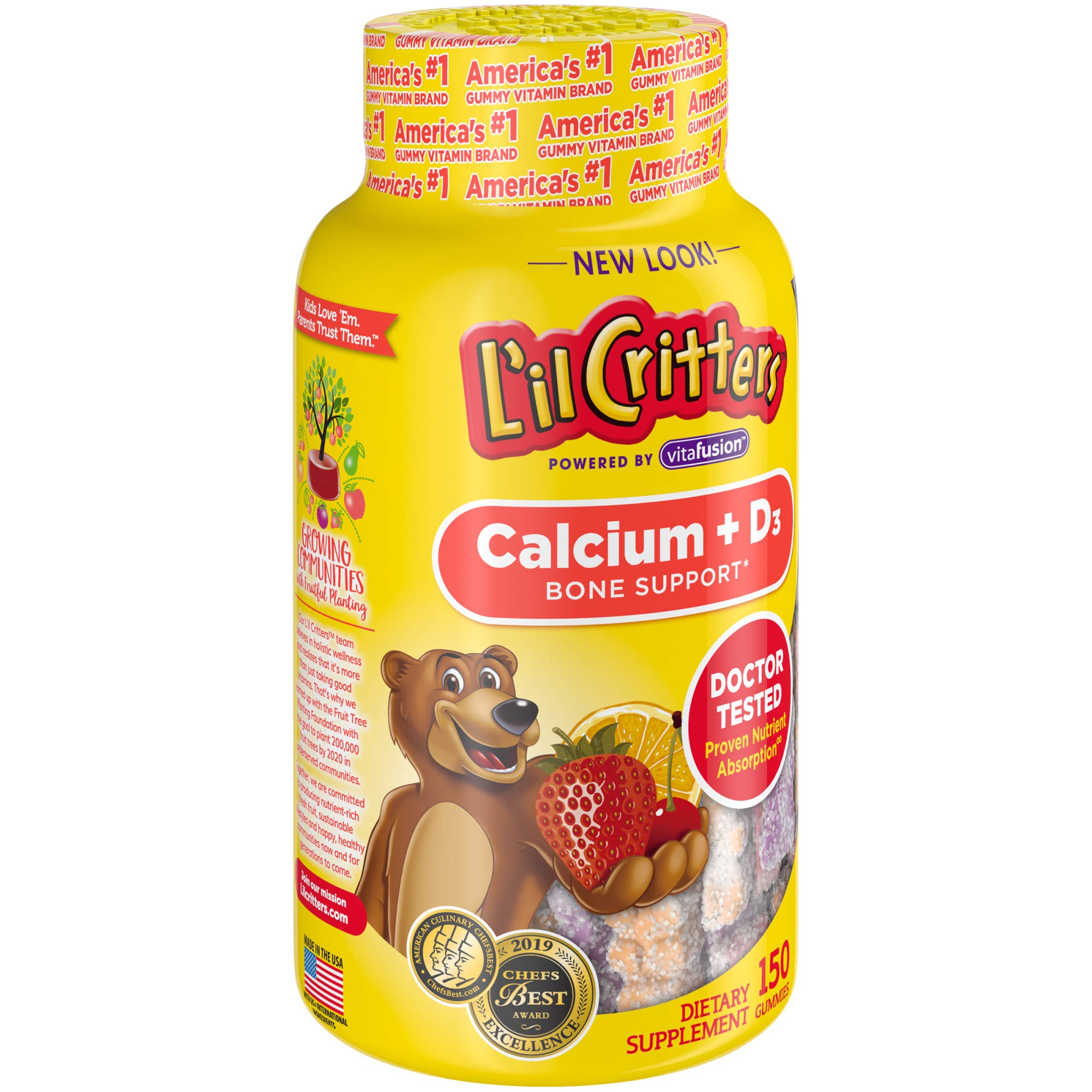 L'il Critters Kids Calcium Gummy Bears with Vitamin D3 Supplement, 150