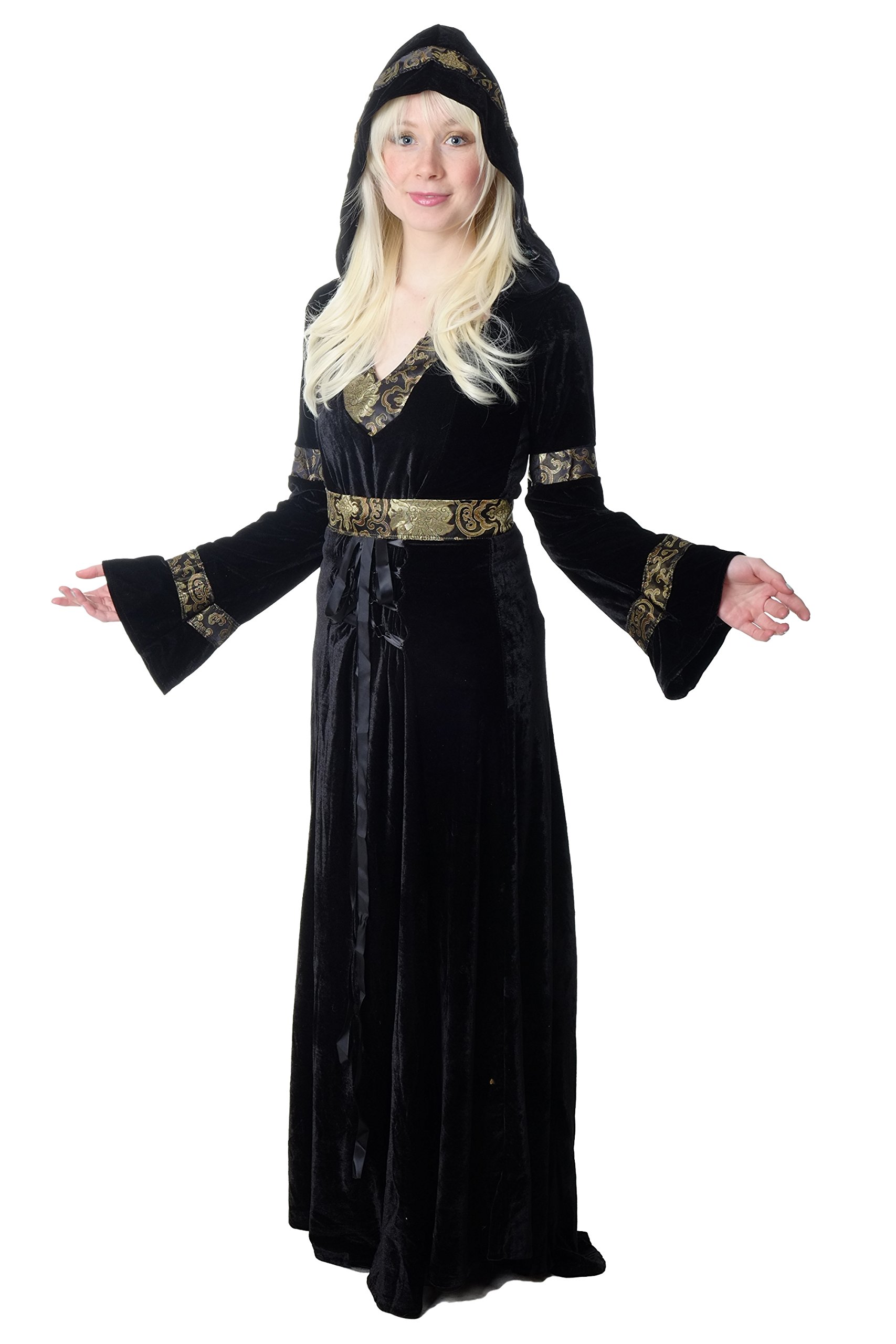 DRESS ME UP - K50 Lady Costume Fancy Dress Halloween long black Elv elvish Beauty Medieval Fantasy Cosplay 38 (DE) 12 (UK) S