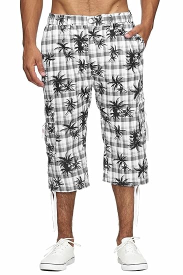 Max Men Herren Bermuda Shorts 7/8 Capri Hose Palmen Print Motiv H1898