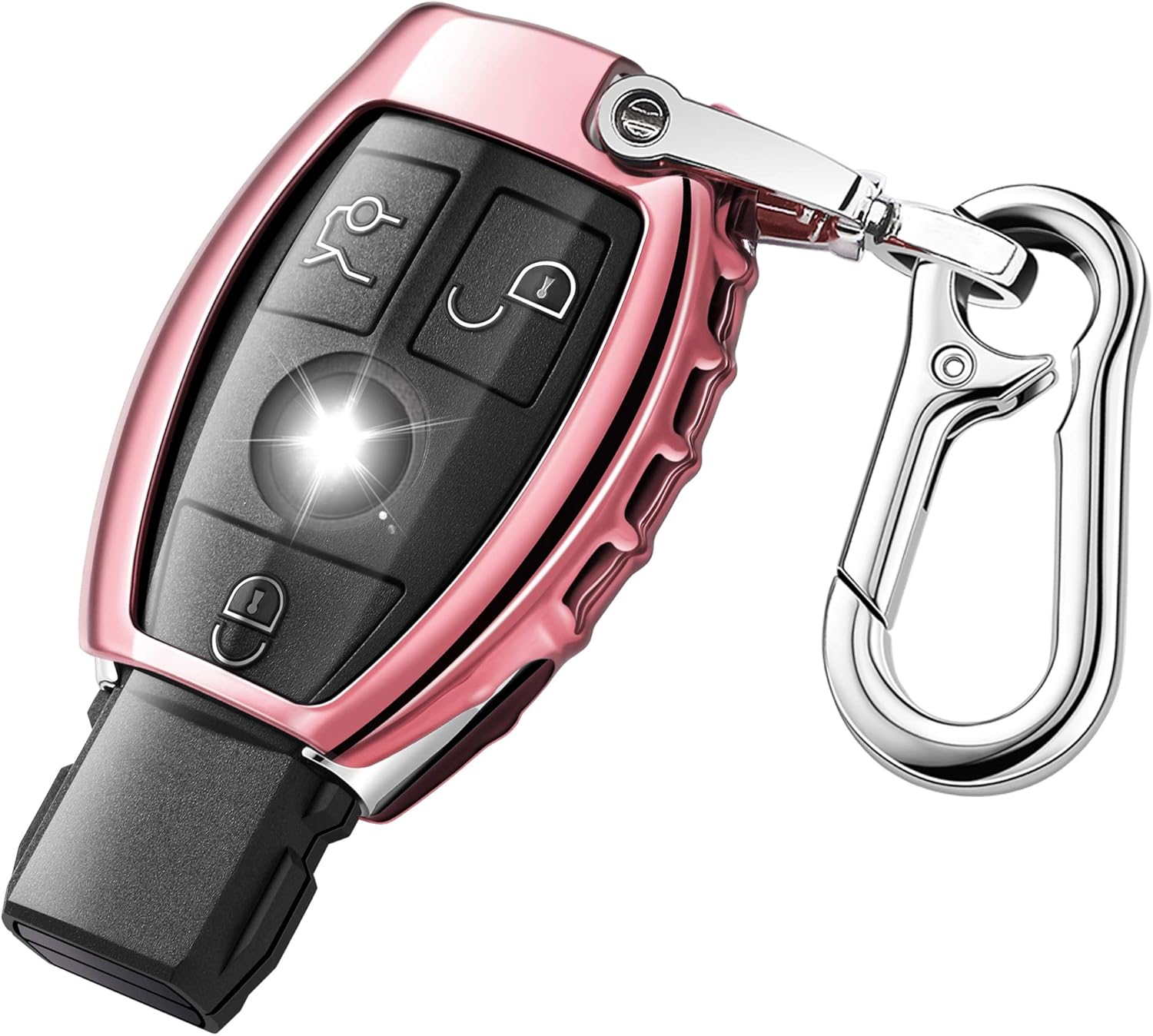 QBUC Car Key Cover for Mercedes Benz Soft TPU Car Key Case Holder Protector with Keychain Compatible with Mercedes Benz C E S M CLS CLK G Class Keyless Smart Key Fob (Pink)