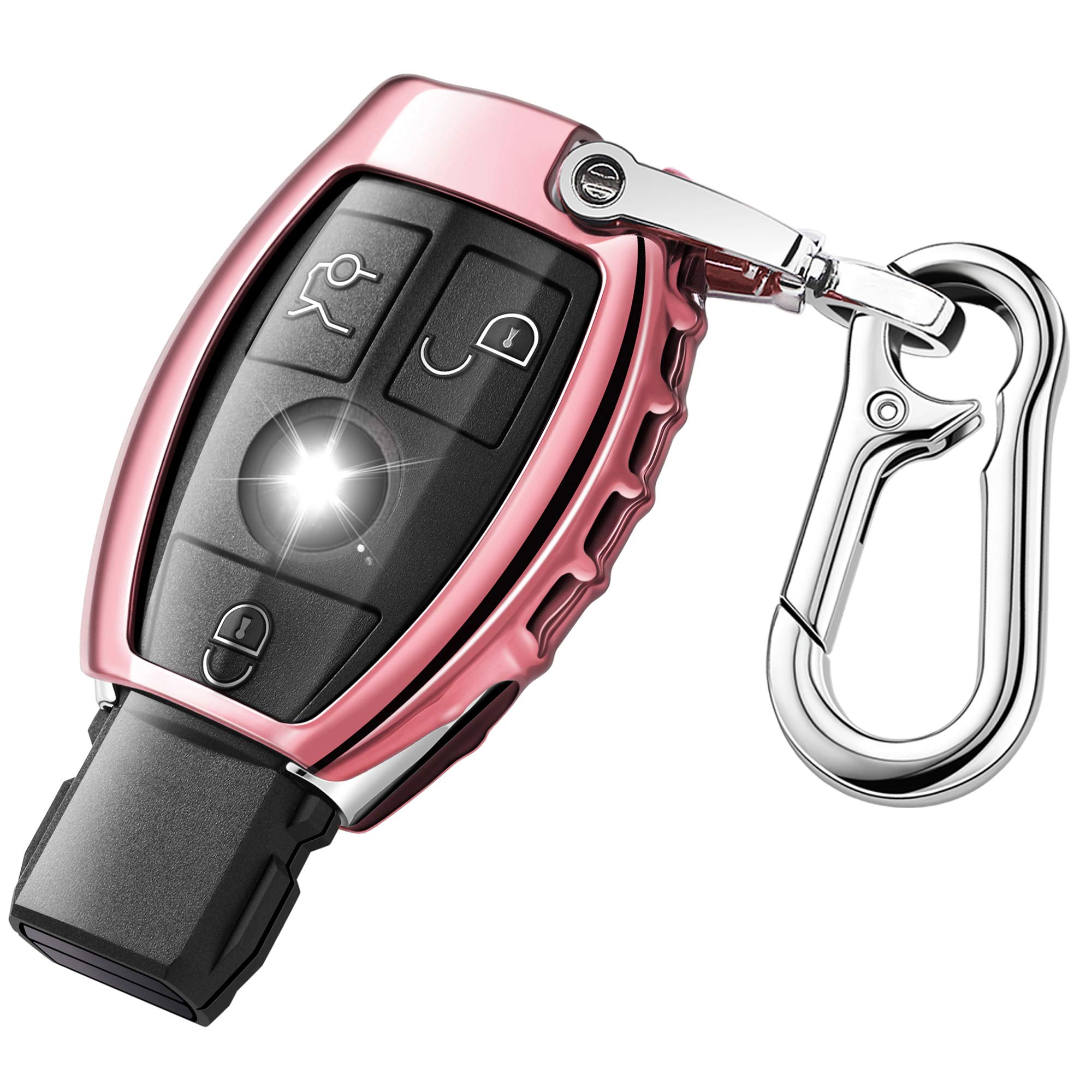 QBUC Car Key Cover for Mercedes Benz Soft TPU Car Key Case Holder Protector with Keychain Compatible with Mercedes Benz C E S M CLS CLK G Class Keyless Smart Key Fob (Pink)