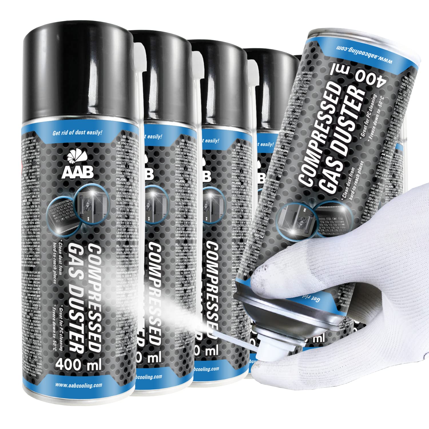 AABCOOLING Compressed Gas Duster 400 ml – Preparation for Cleaning and Freezing, Cold Bomb, Tube Freezer Spray, Frio Spray, Freezing Kit – 6 Pieces