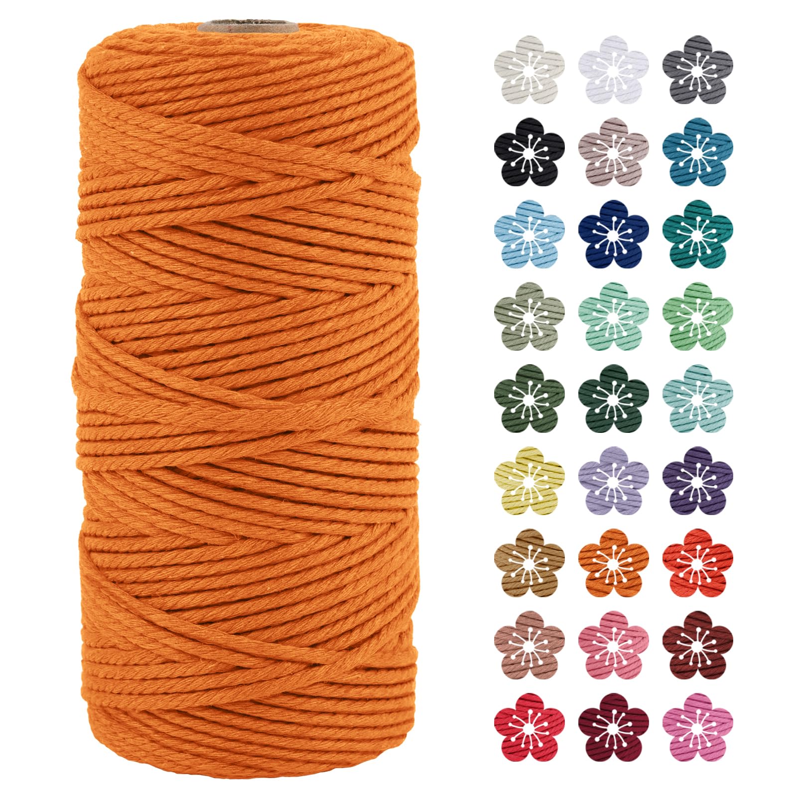 LEREATI Macrame Cord 3mm x 100m, Thick Macrame Rope Natural Cotton Rope Craft String, 4 Strand Twisted Cotton Cord Yarn for DIY Plant Hanger, Wall Hanging, Christmas Decoration (Golden)