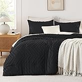 Andency Black Comforter King, Boho Soft Fluffy Warm Lightweight Bedding Comforter Sets for King Bed, 3 Pieces Chevron Tufted Aesthetic Microfiber Lightweight Comforter Set