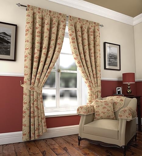 Olivia Tapestry Gold Beige Terracotta Green Flower Curtains