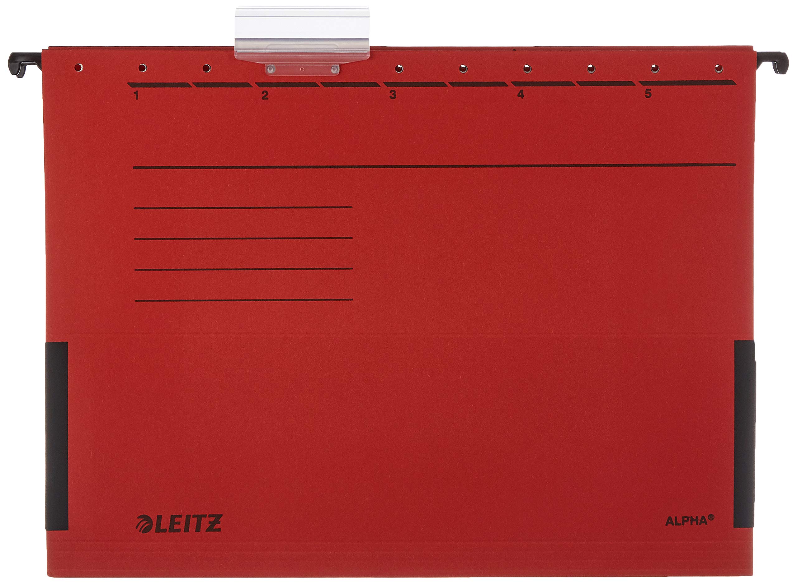 Esselte Leitz Alpha 19863025 Suspension Files with Side Hooks Pack of 5 Coloured Card Red